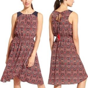 Athleta Printed Martinique Active Dress Red & Navy Size Small Quick Dry Travel